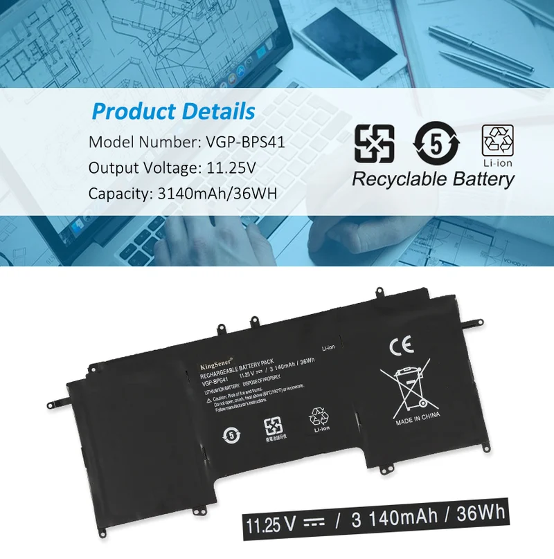 VGP-BPS41 Battery for Sony VAIO Flip 13 SVF13N SVF13N18SCB — 11.25V 36Wh 3140mAh