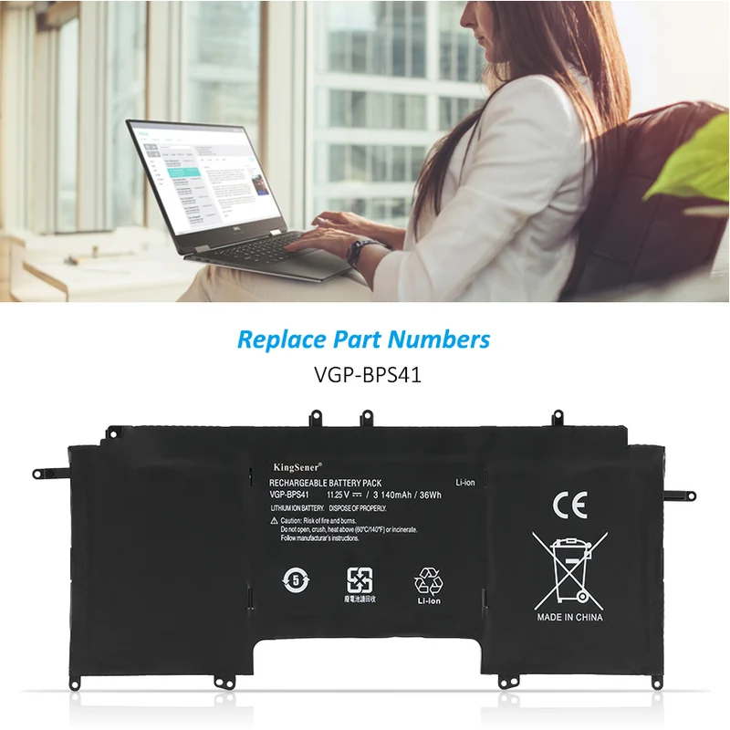 VGP-BPS41 Battery for Sony VAIO Flip 13 SVF13N SVF13N18SCB — 11.25V 36Wh 3140mAh