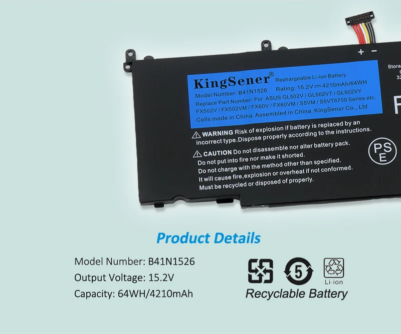B41N1526 Laptop Battery for ASUS ROG Strix GL502 GL502V GL502VT GL502VM S5 S5VT6700 — 15.2V 64Wh