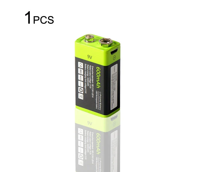 9V 600mAh USB Rechargeable 6F22 Battery for Walkie-Talkie Thermometry Gun Smoke Detector