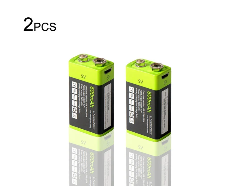 9V 600mAh USB Rechargeable 6F22 Battery for Walkie-Talkie Thermometry Gun Smoke Detector