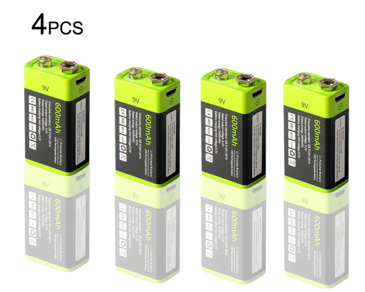 9V 600mAh USB Rechargeable 6F22 Battery for Walkie-Talkie Thermometry Gun Smoke Detector