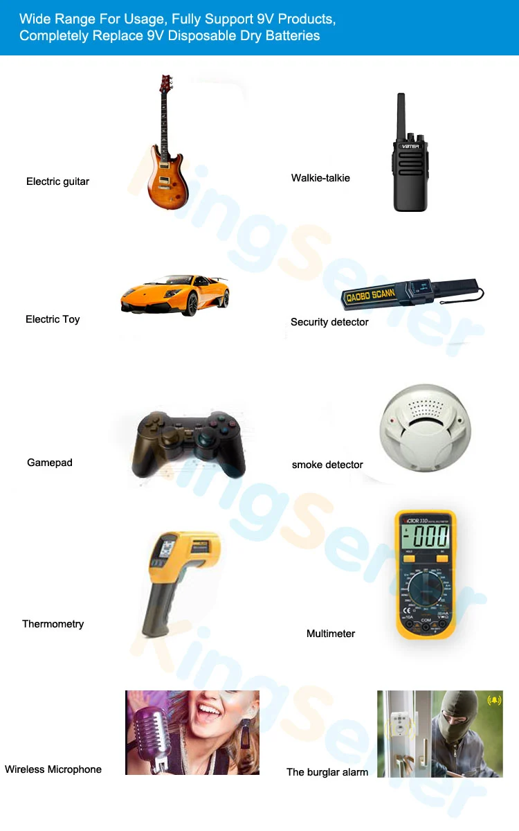 9V 600mAh USB Rechargeable 6F22 Battery for Walkie-Talkie Thermometry Gun Smoke Detector