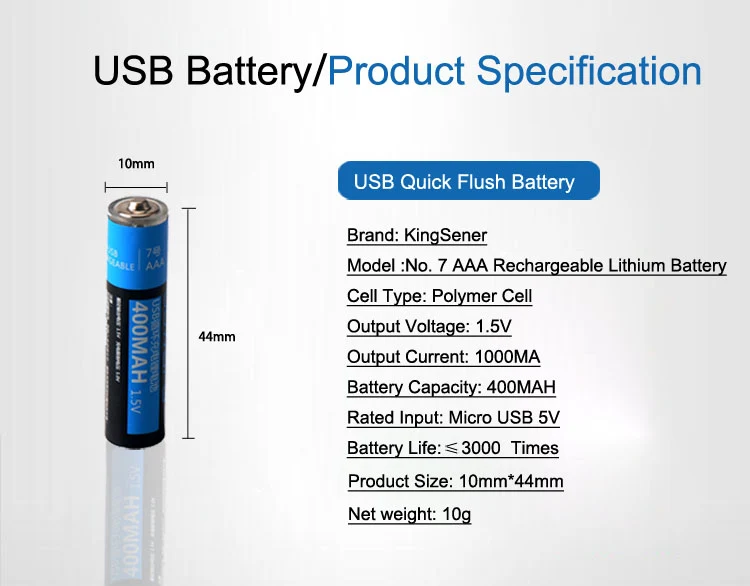 2-Pack USB Rechargeable AA AAA Batteries — 1.5V 1200mAh/400mAh Li-polymer with Micro USB