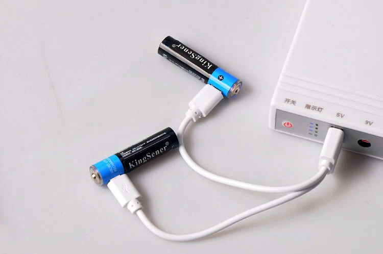 2-Pack USB Rechargeable AA AAA Batteries — 1.5V 1200mAh/400mAh Li-polymer with Micro USB