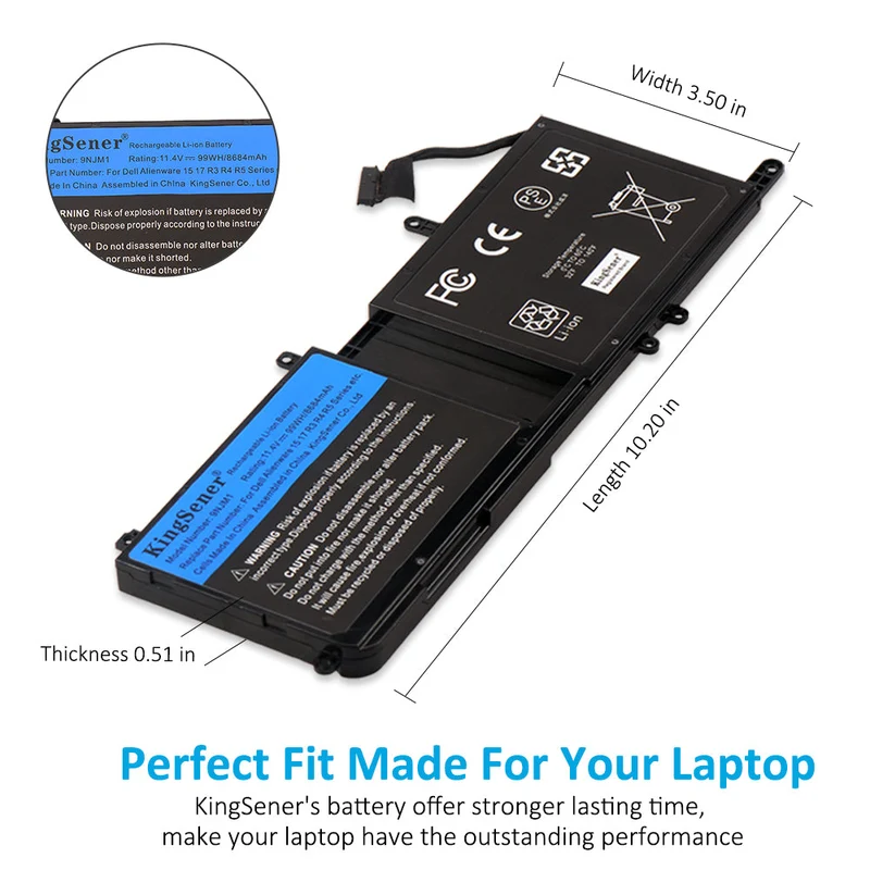 9NJM1 Battery for Dell Alienware 15 R3 R4 and 17 R4 R5 – 11.4V 99Wh