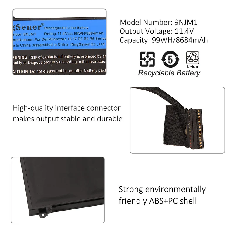 9NJM1 Battery for Dell Alienware 15 R3 R4 and 17 R4 R5 – 11.4V 99Wh