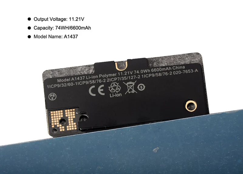 A1437 Battery for Apple MacBook Pro 13" Retina A1425 (Late 2012 Early 2013) — 11.21V 74Wh 6600mAh