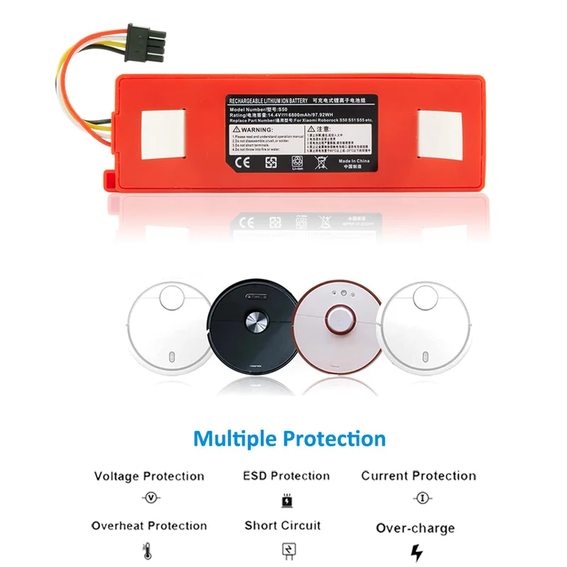 S50 S51 S55 Battery Replacement for Xiaomi Mi Robot Vacuum / Roborock — 14.4V 5200mAh