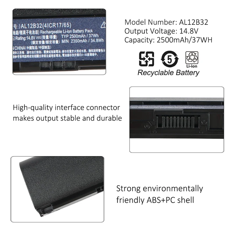 AL12B32 Battery for Acer Aspire One 725 756 V5-171 TravelMate B113 — 14.8V 37Wh