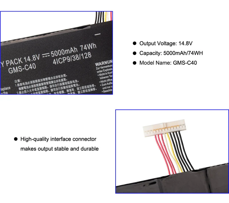 GMS-C40 Battery for Razer Blade Pro 17 (2013 2015) RZ09-0099 RZ09-0117 — 14.8V 74Wh