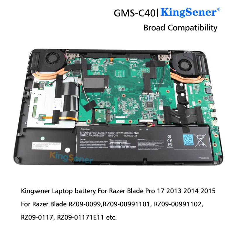 GMS-C40 Battery for Razer Blade Pro 17 (2013 2015) RZ09-0099 RZ09-0117 — 14.8V 74Wh