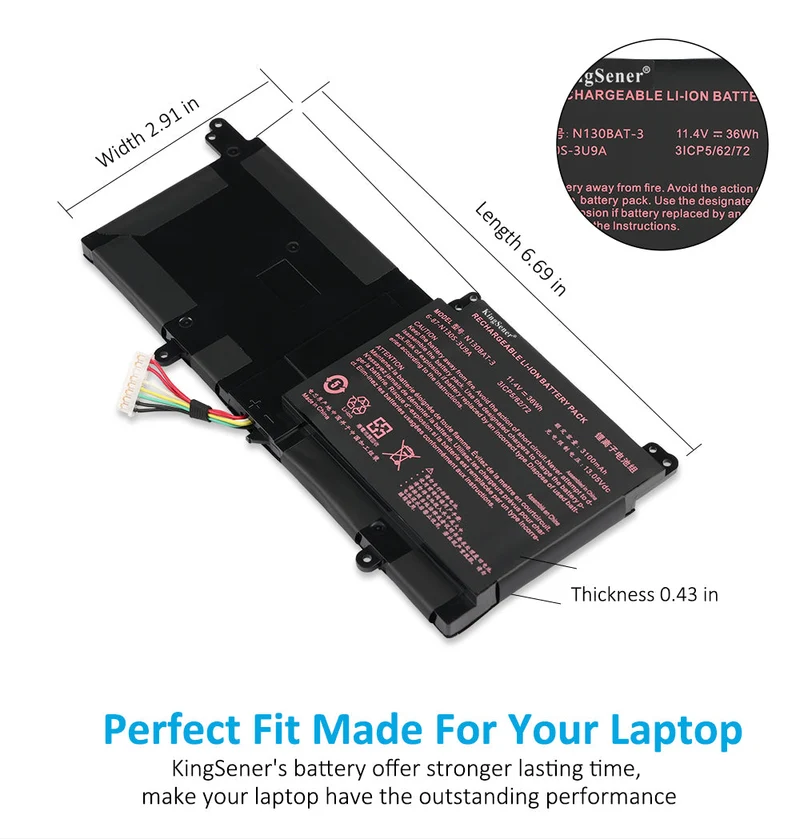 N130BAT-3 Battery for Clevo N130BU N130WU Tuxedo InfinityBook Pro 13 14 — 11.4V 36Wh