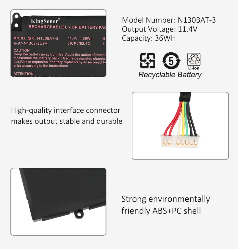 N130BAT-3 Battery for Clevo N130BU N130WU Tuxedo InfinityBook Pro 13 14 — 11.4V 36Wh