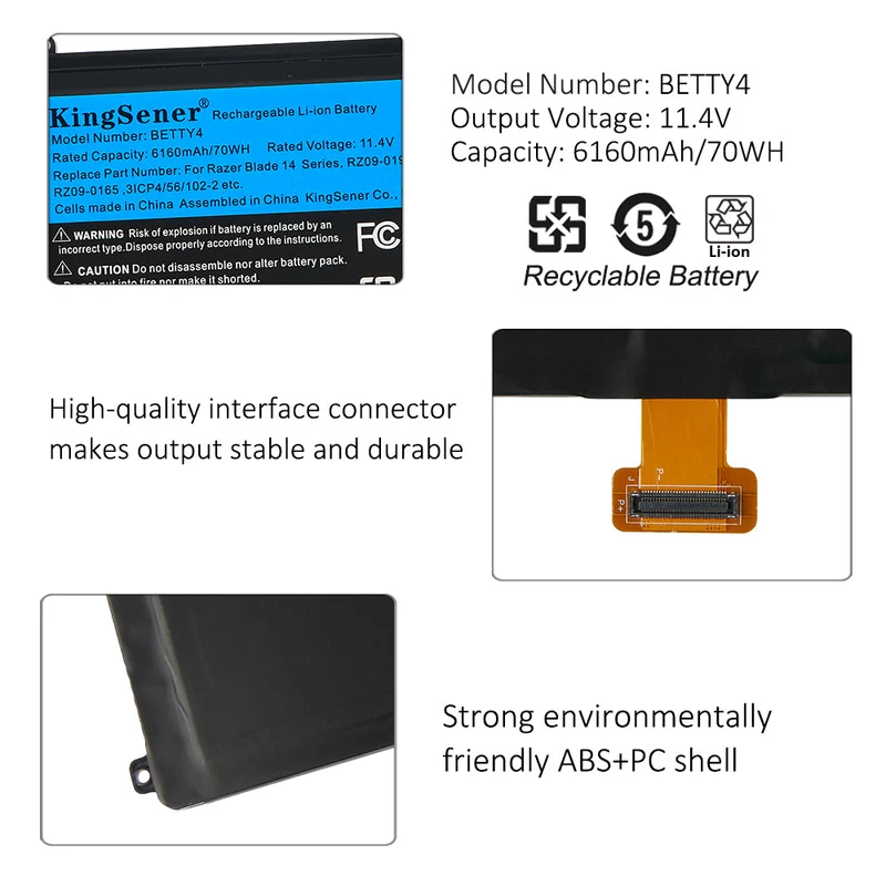 BETTY4 Battery for Razer Blade 2016 14" V2 Series RZ09-0195 RZ09-0165 — 11.4V 70Wh