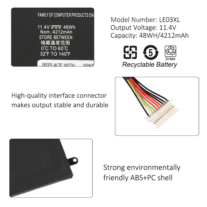 LE03XL Battery for HP ENVY X360 M6-W102DX W101DX W103DX HSTNN-PB6M — 11.4V 48Wh