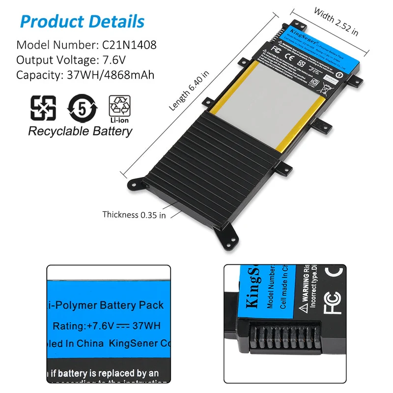 ASUS VivoBook X205T Battery Replacement C21N1408 7.6V 38Wh