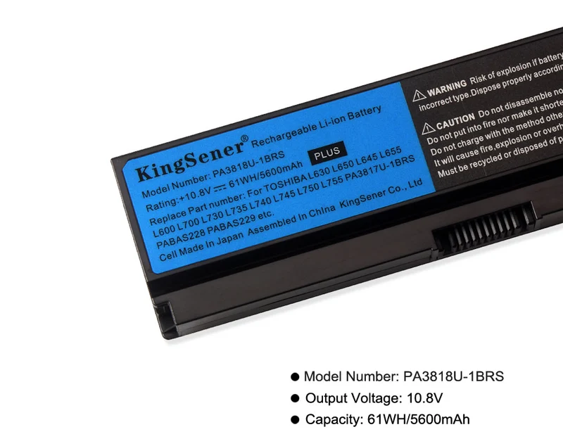 PA3817U-1BRS Battery for Toshiba Satellite L600 L630 L640 L650 L730 L740 L750 — 10.8V 48Wh