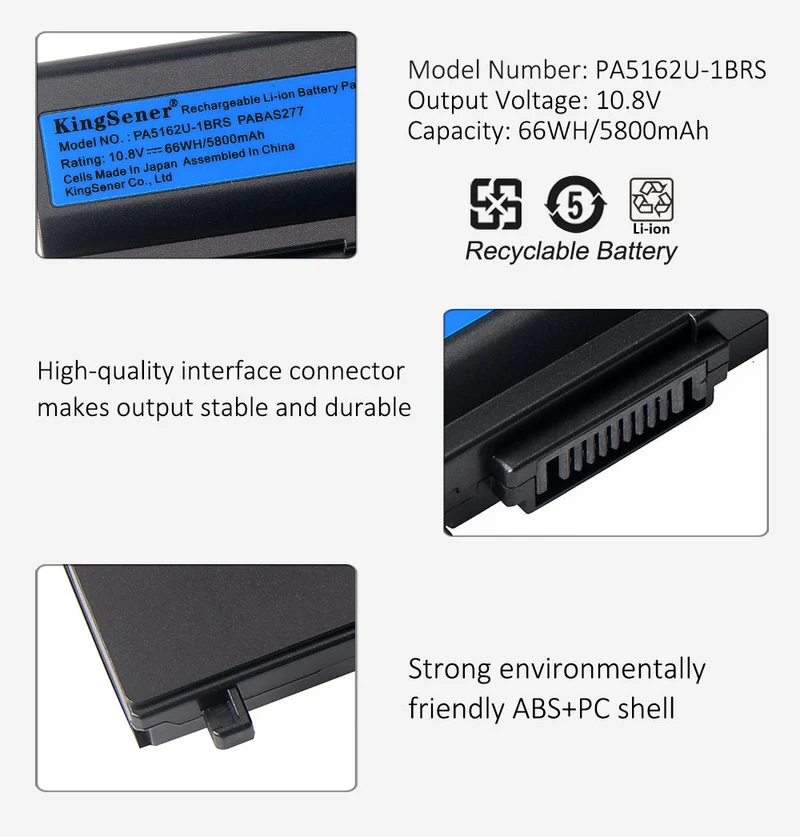 PA5162U Laptop Battery for Toshiba Portege R30 R30-A PA5162U-1BRS PABAS277 10.8V 5800mAh 66WH Japanese Cells | KingSener