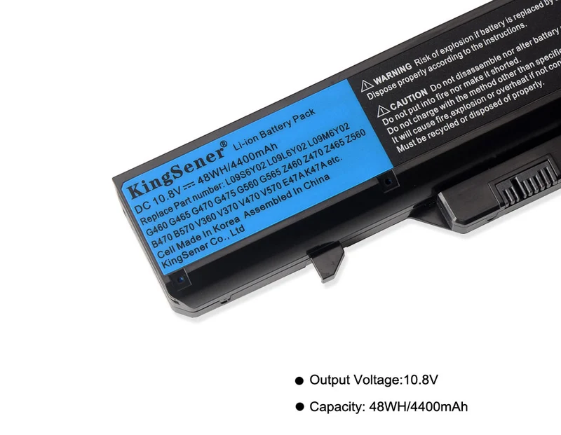 L09M6Y02 L09S6Y02 Battery for Lenovo IdeaPad G460 G470 G560 G570 V360 V370 Z460 B470 — 10.8V 48Wh