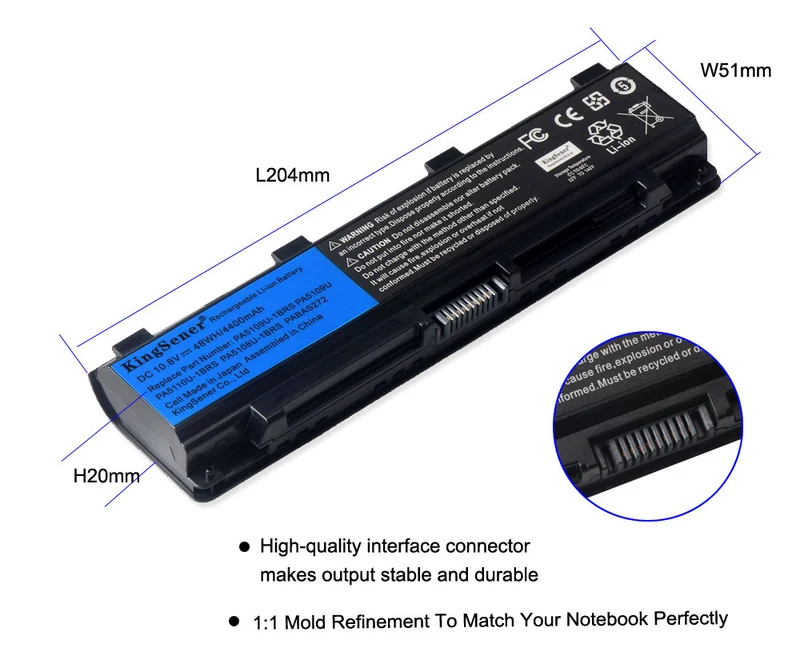 PA5109U-1BRS Battery for Toshiba Satellite C50 C55 C70 C75 L50 L55 | 10.8V 56Wh