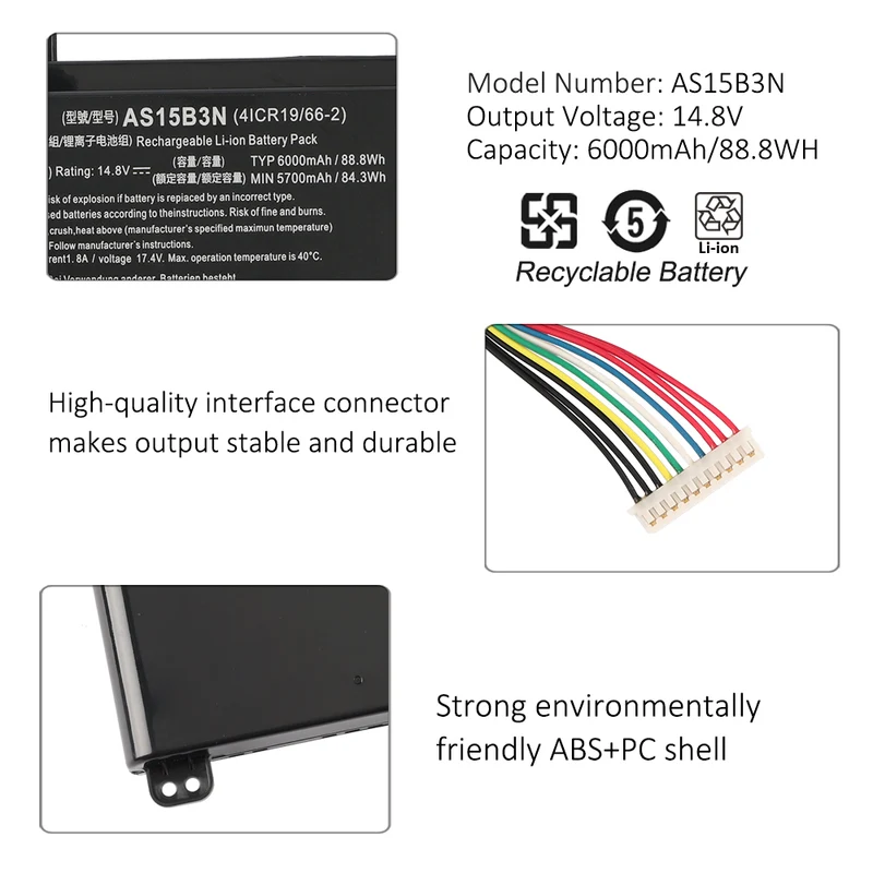 AS15B3N Replacement Battery for Acer Predator 15 G9-591 / 17 G9-791 / 17X GX-791 — 14.8V 88.8Wh