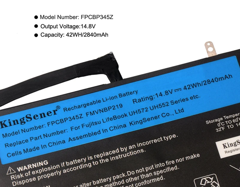 FPCBP345Z Replacement Battery for Fujitsu LifeBook UH572 UH552 Ultrabook — 14.8V 42Wh
