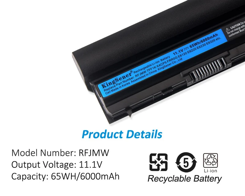 RFJMW Laptop Battery Replacement For DELL Latitude E6320 E6330 E6220 E6230 E6120 FRR0G KJ321 K4CP5 J79X4 7FF1K | KingSener