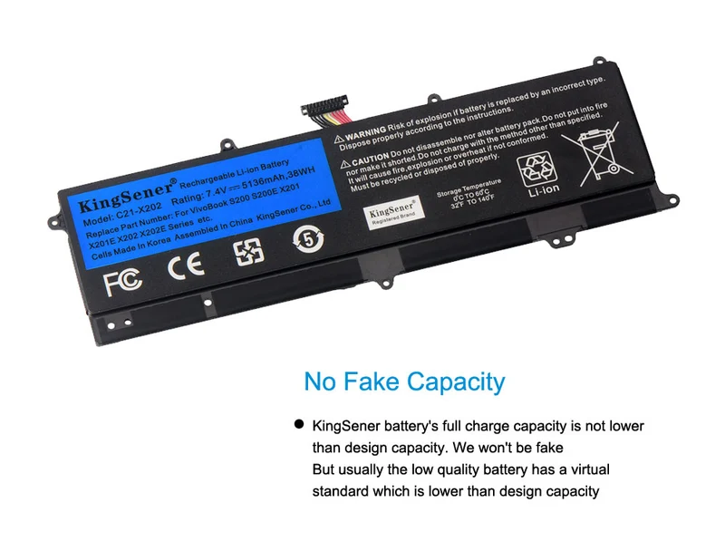C21-X202 Battery for ASUS VivoBook S200 S200E X201 X201E X202 X202E — 7.4V 38Wh