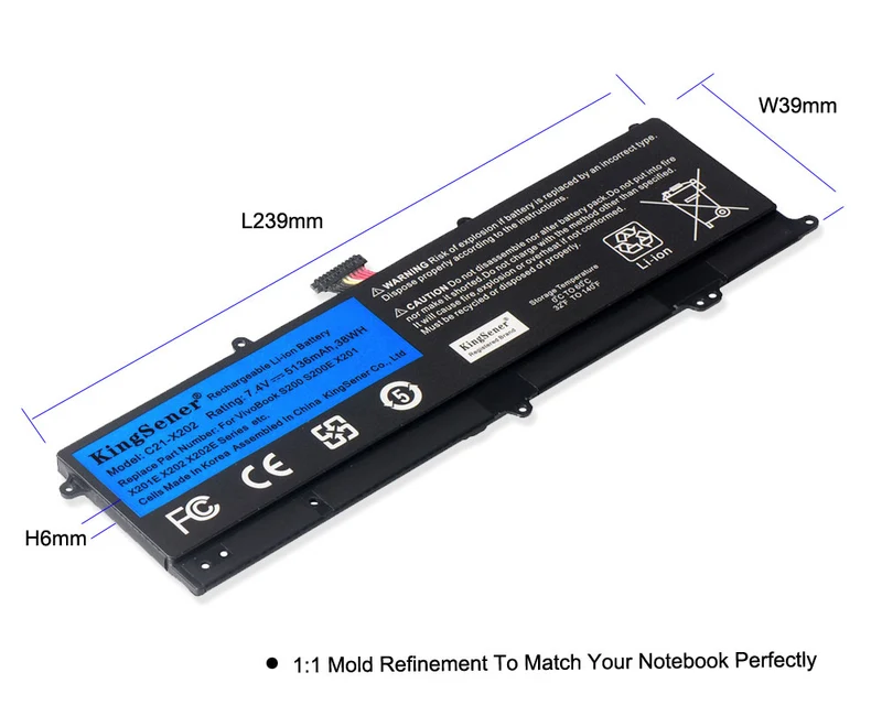 C21-X202 Battery for ASUS VivoBook S200 S200E X201 X201E X202 X202E — 7.4V 38Wh