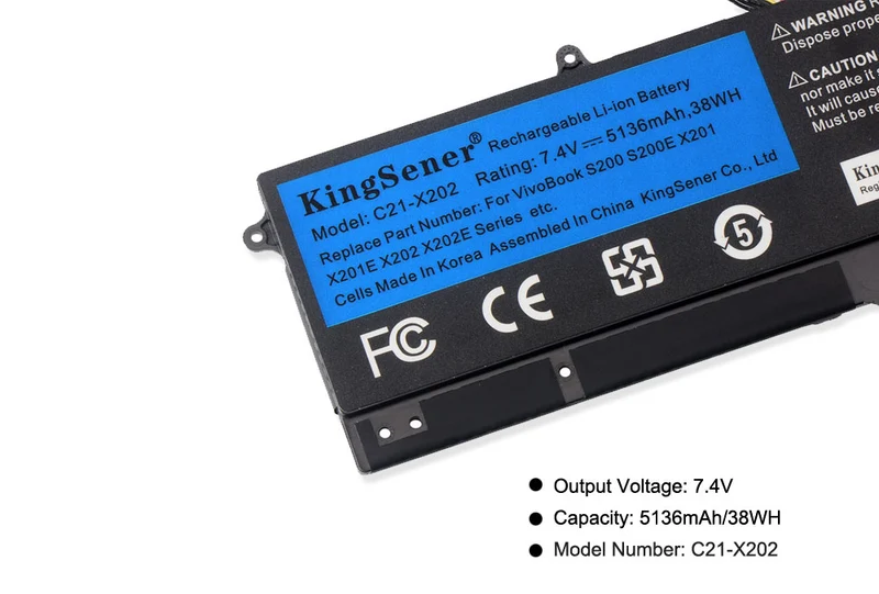 C21-X202 Battery for ASUS VivoBook S200 S200E X201 X201E X202 X202E — 7.4V 38Wh
