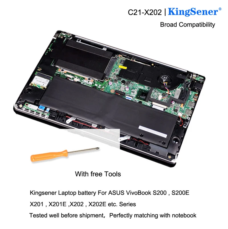 C21-X202 Battery for ASUS VivoBook S200 S200E X201 X201E X202 X202E — 7.4V 38Wh