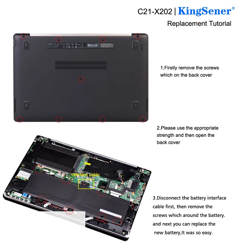 C21-X202 Battery for ASUS VivoBook S200 S200E X201 X201E X202 X202E — 7.4V 38Wh