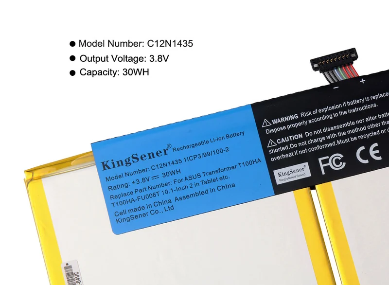 C12N1435 Laptop Battery For ASUS T100HA T100HA-FU006T 10.1-Inch 2 in 1 Touchscreen Tablet battery 3.8V 30WH | KingSener