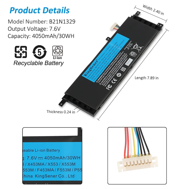 B21N1329 Battery for ASUS X453 X453MA X553 X553MA X403 X403MA X503M F453 F553M D553M P553MA 30Wh 7.6V