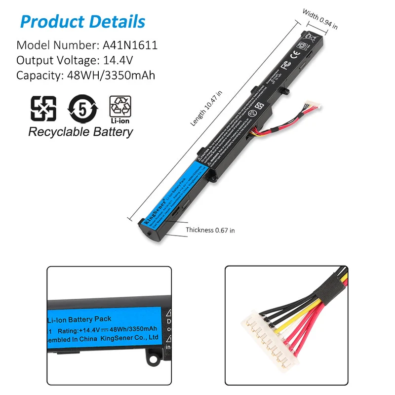 A41N1611 Laptop Battery For ASUS ROG GL553 GL553VD GL553VE GL553VW Series A41LK5H A41LP4Q 14.4V 48WH | KingSener