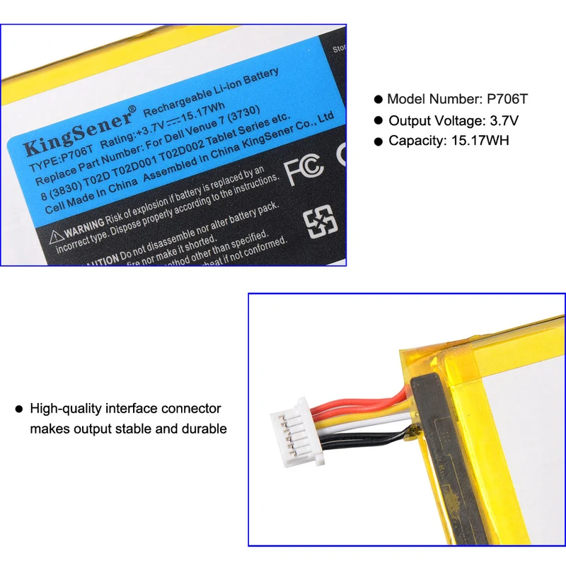 P706T Tablet Battery Replacement for DELL Venue 7 3730 Venue 8 3830 — 3.7V 15.17Wh