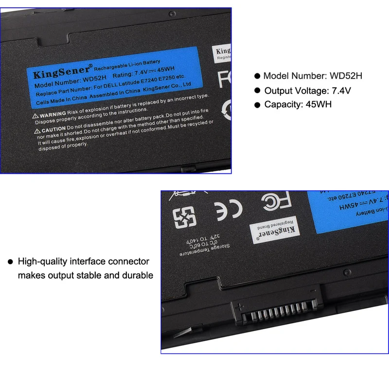 WD52H Battery for Dell Latitude E7240 E7250 Ultrabook — 7.4V 45Wh