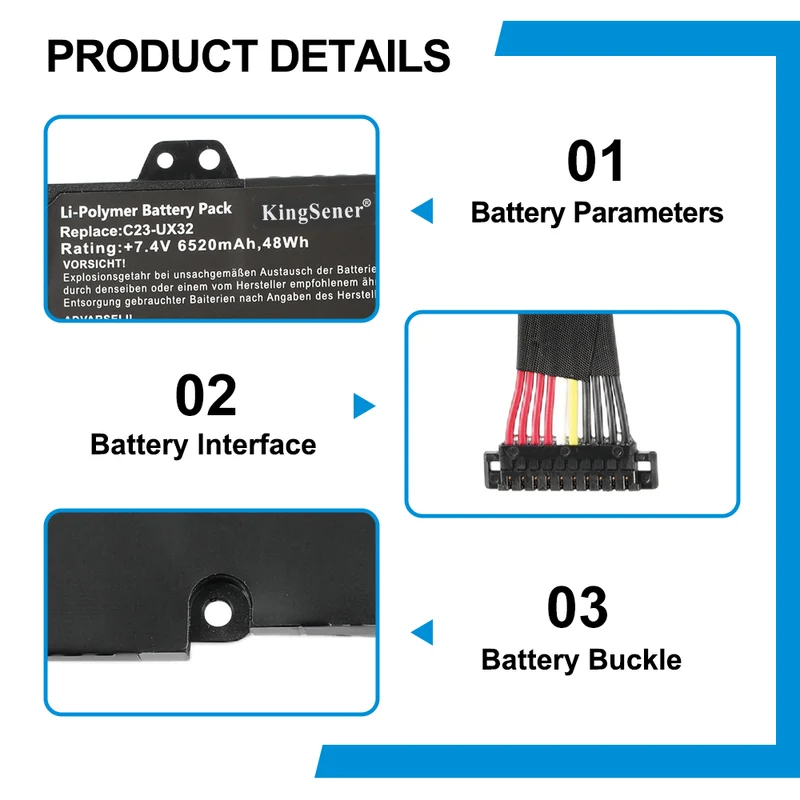 C23-UX32 Battery for ASUS ZenBook UX32 VivoBook U38N — 7.4V 6520mAh