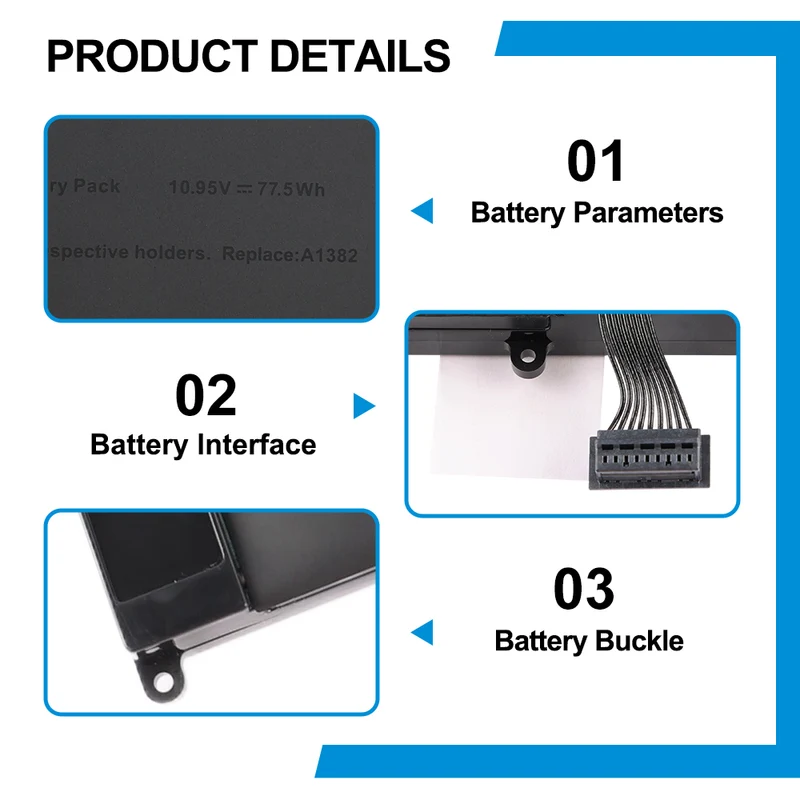 A1382 Battery for MacBook Pro 15 A1286 (Early 2011–Mid 2012) — 10.95V 77.5Wh 7200mAh