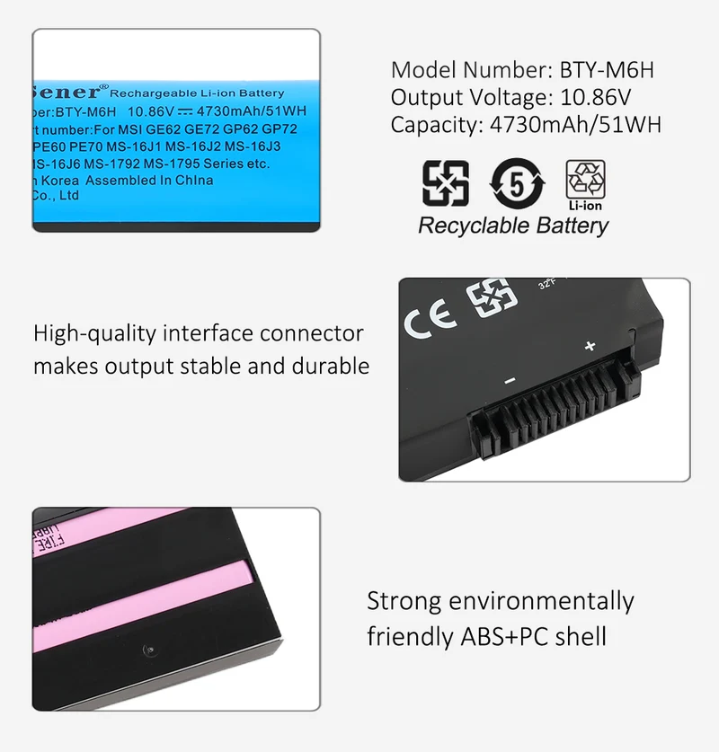 BTY-M6H Battery for MSI GS60 PX60 — 52Wh (UK Stock)