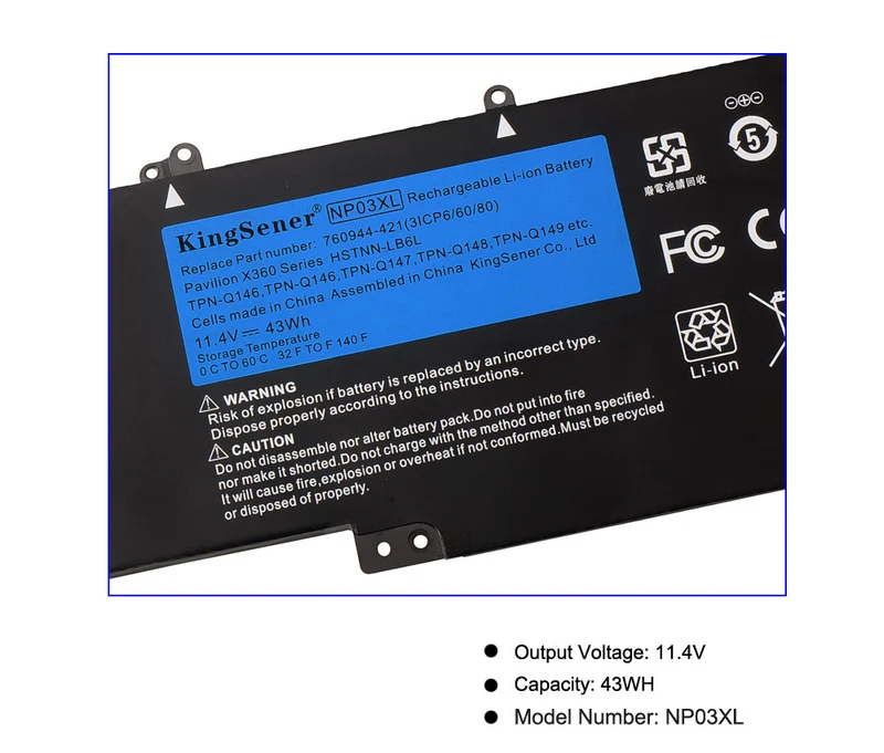 NP03XL Battery for HP Pavilion X360 13-A 15-U Series TPN-Q146 HSTNN-LB6L — 11.4V 43Wh