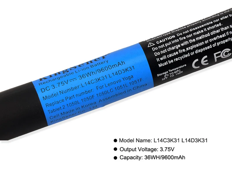 L14C3K31 Battery for Lenovo Yoga Tablet 2 1050L 1050F 2-1051F 1050LC — 3.75V 9600mAh