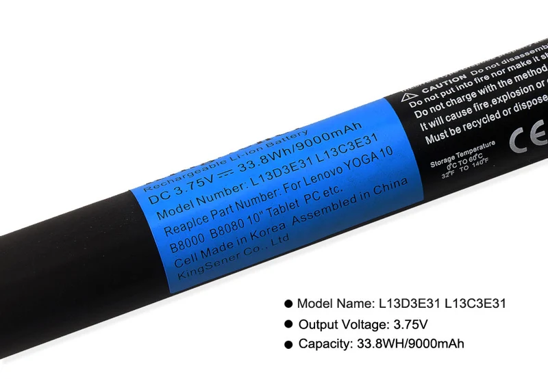 B8000 L13D3E31 L13C3E31 Battery for Lenovo Yoga 10 B8080-F B8080-H Tablet — 3.75V 9000mAh