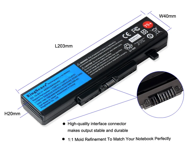 L11S6Y01 Battery for Lenovo ThinkPad E430 E431 E435 E530 E535 E540 Y480 B490 — 10.8V 48Wh