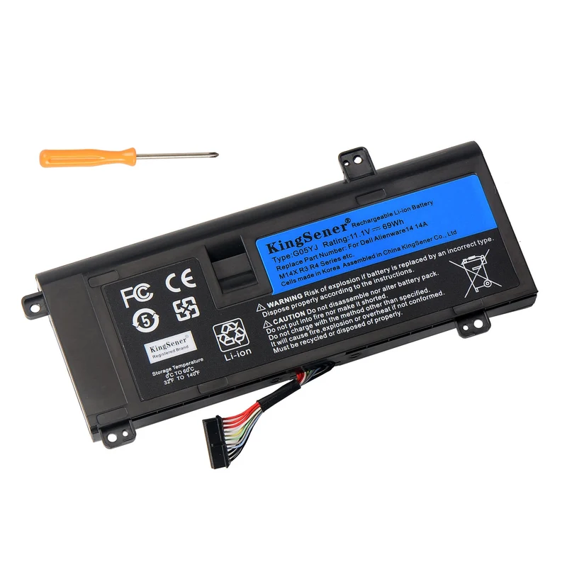 G05YJ Laptop Battery Replacement for Dell Alienware 14 A14 M14X R3 R4 P39G — 11.1V 69Wh
