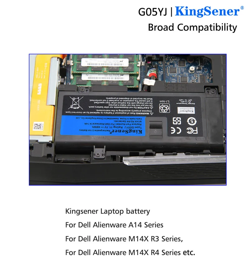 G05YJ Laptop Battery Replacement for Dell Alienware 14 A14 M14X R3 R4 P39G — 11.1V 69Wh