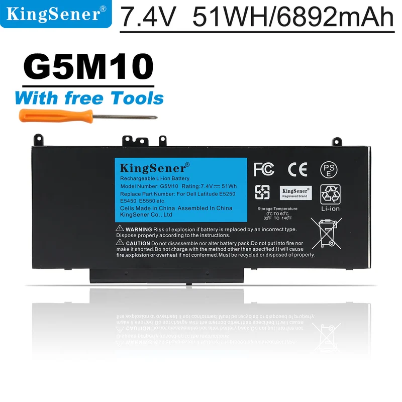 G5M10 Replacement Battery for Dell Latitude E5250 E5450 E5550 — 7.4V 51Wh