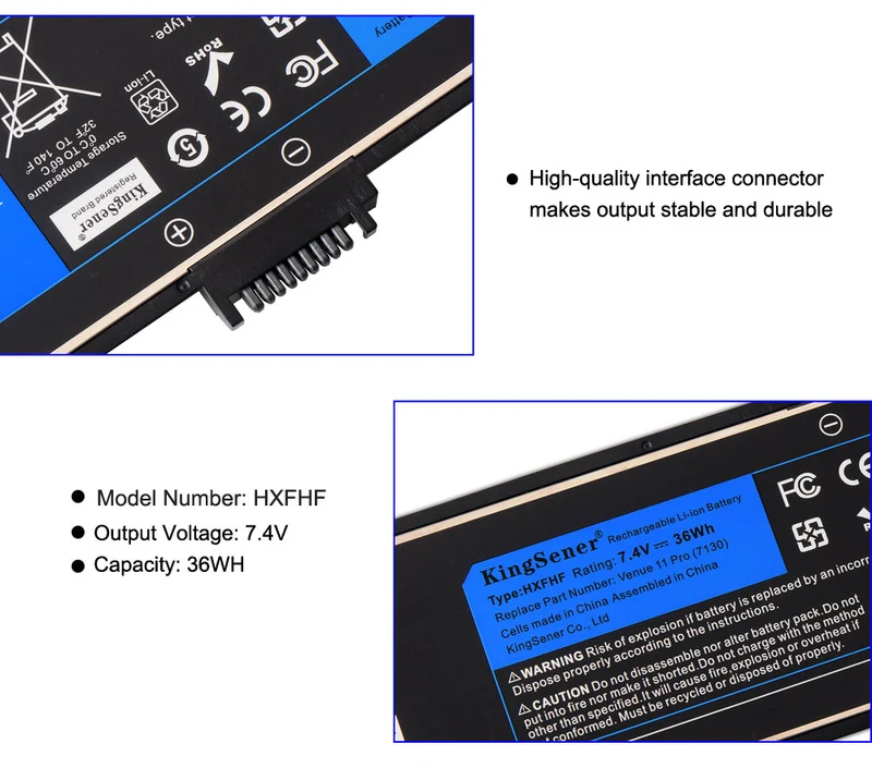 HXFHF Laptop Battery for Dell Venue 11 Pro (7130) (7139) 7310 Tablet PC — 7.4V 36Wh