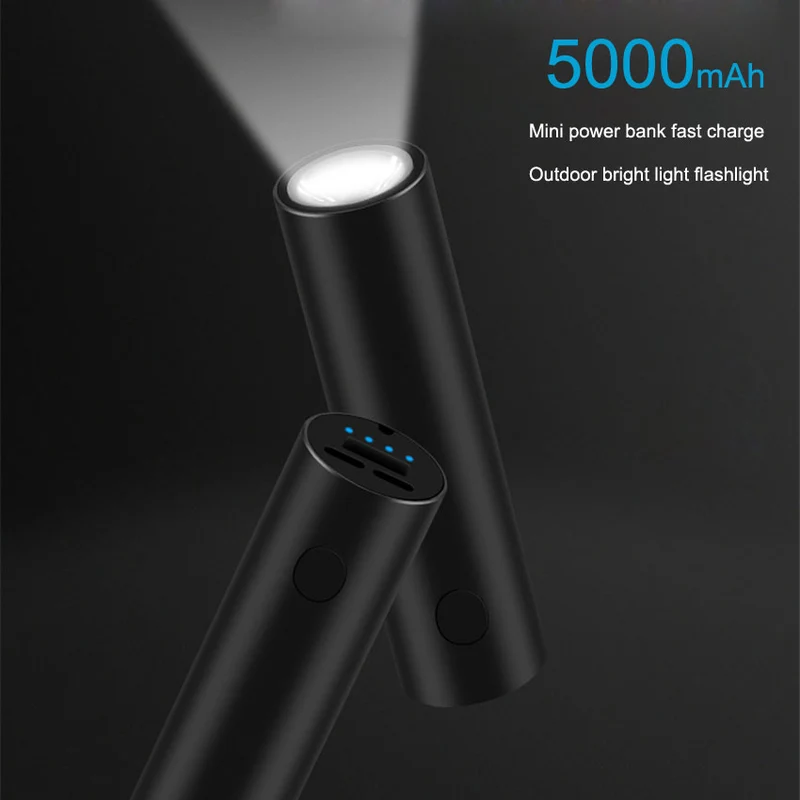 5000mAh Mini Power Bank with Flashlight — 5V 2A Li-Polymer for iPhone Samsung Xiaomi